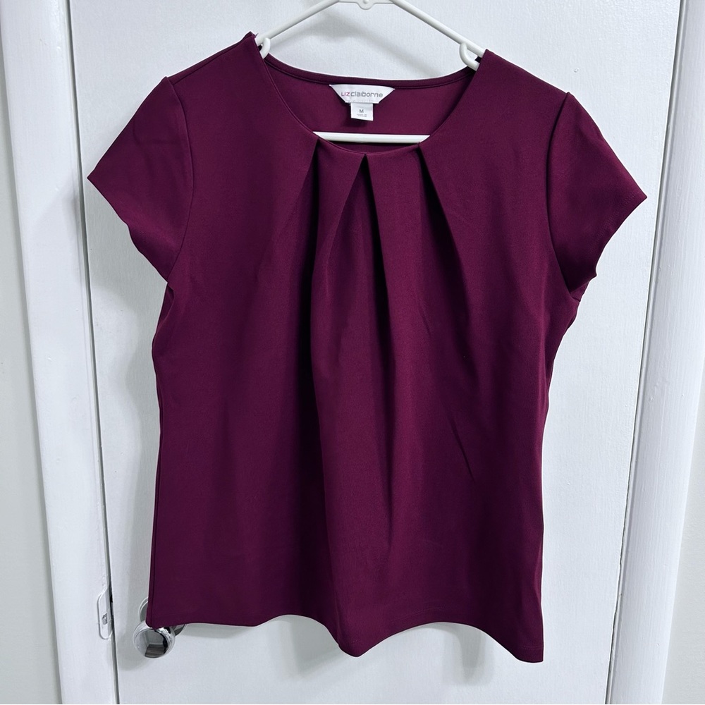 Liz Claiborne Texture Tee Womens Round Neck Short Sleeve Blouse